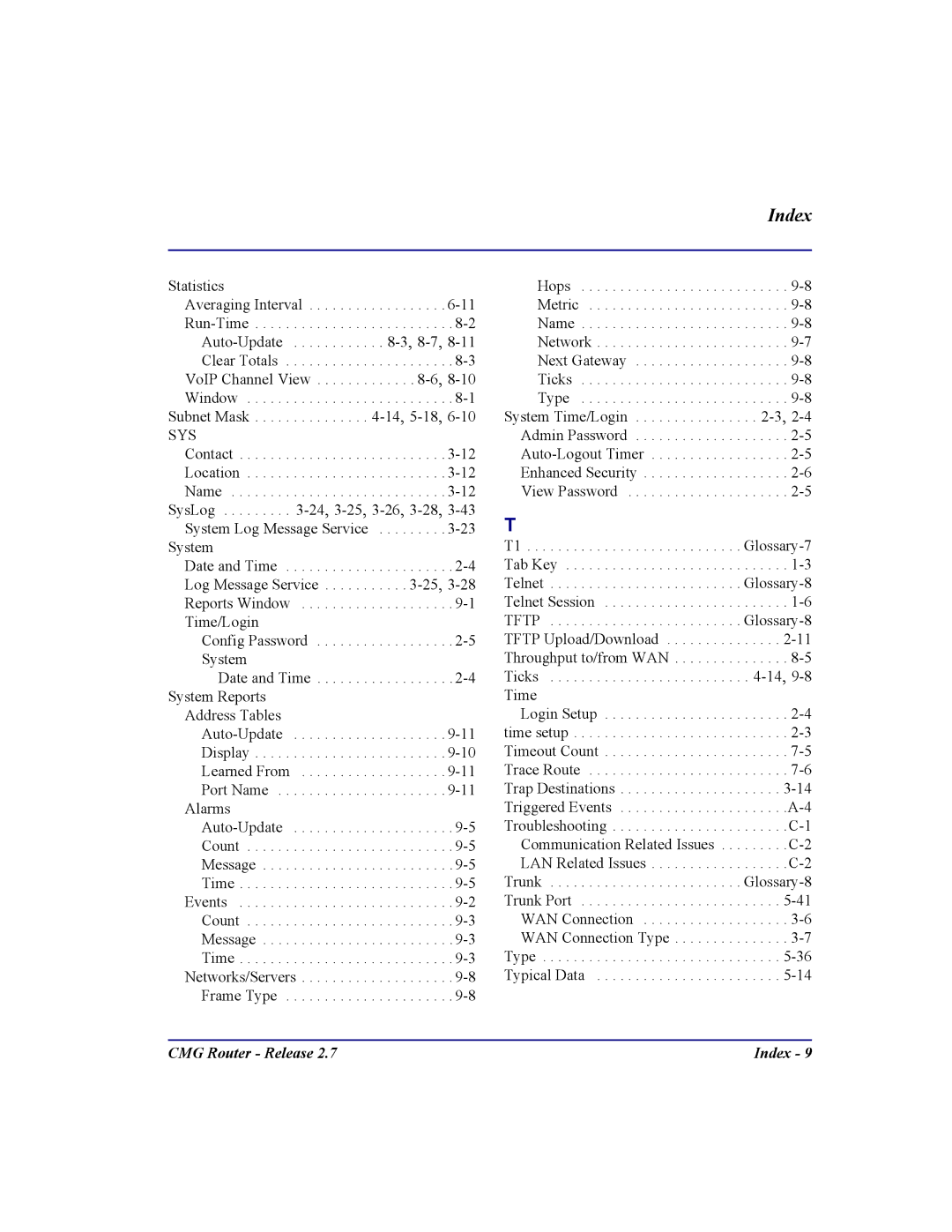 Carrier Access CMG Router user manual Index 