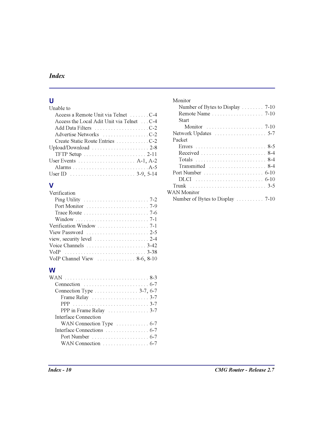 Carrier Access CMG Router user manual Index 