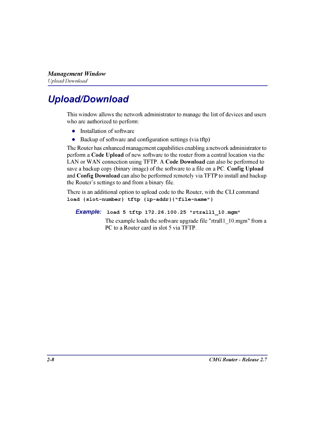 Carrier Access CMG Router user manual Upload/Download 