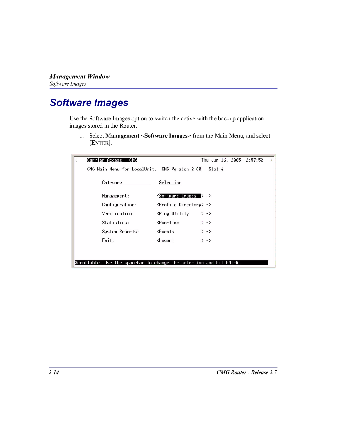 Carrier Access CMG Router user manual Software Images 