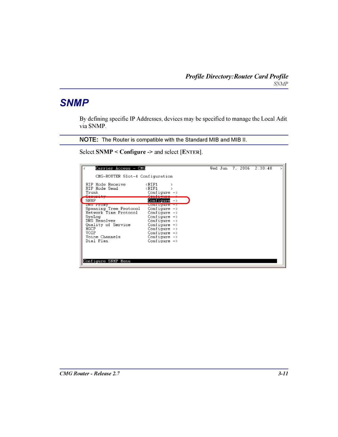 Carrier Access CMG Router user manual Snmp 