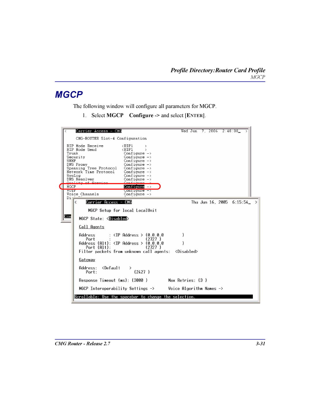 Carrier Access CMG Router user manual Mgcp 