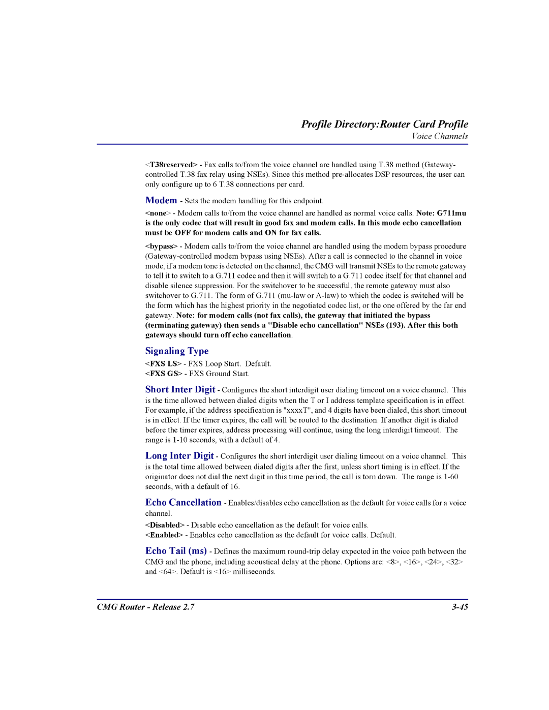 Carrier Access CMG Router user manual Signaling Type 