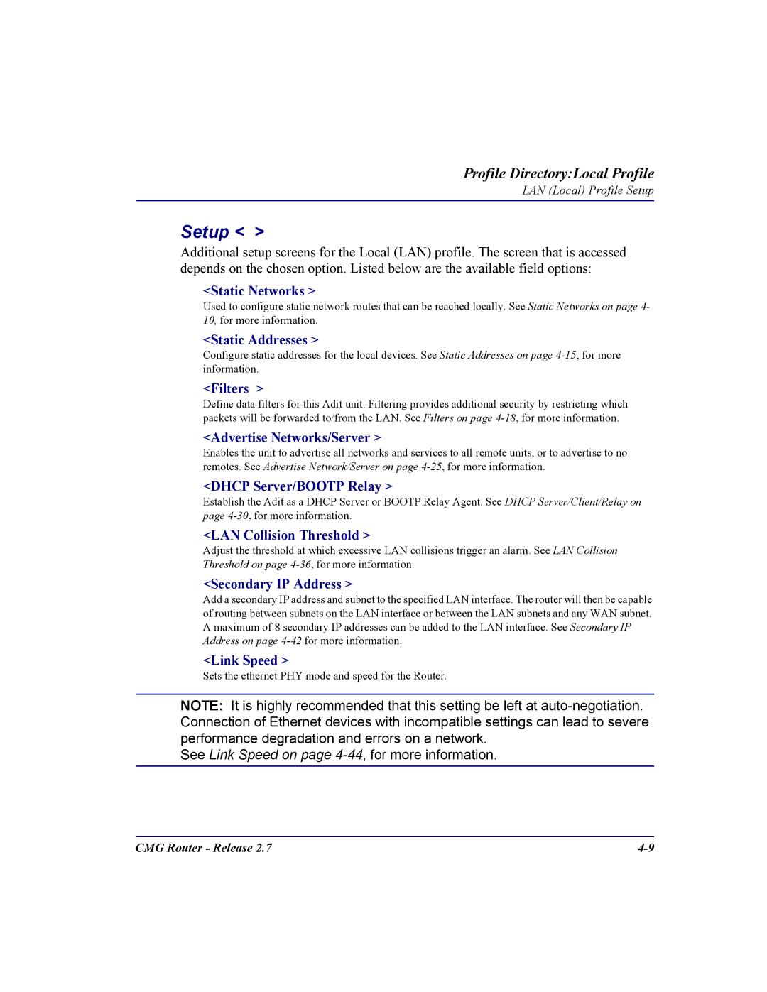 Carrier Access CMG Router user manual Setup 