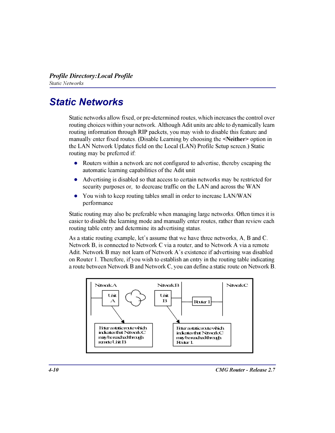 Carrier Access CMG Router user manual Static Networks 