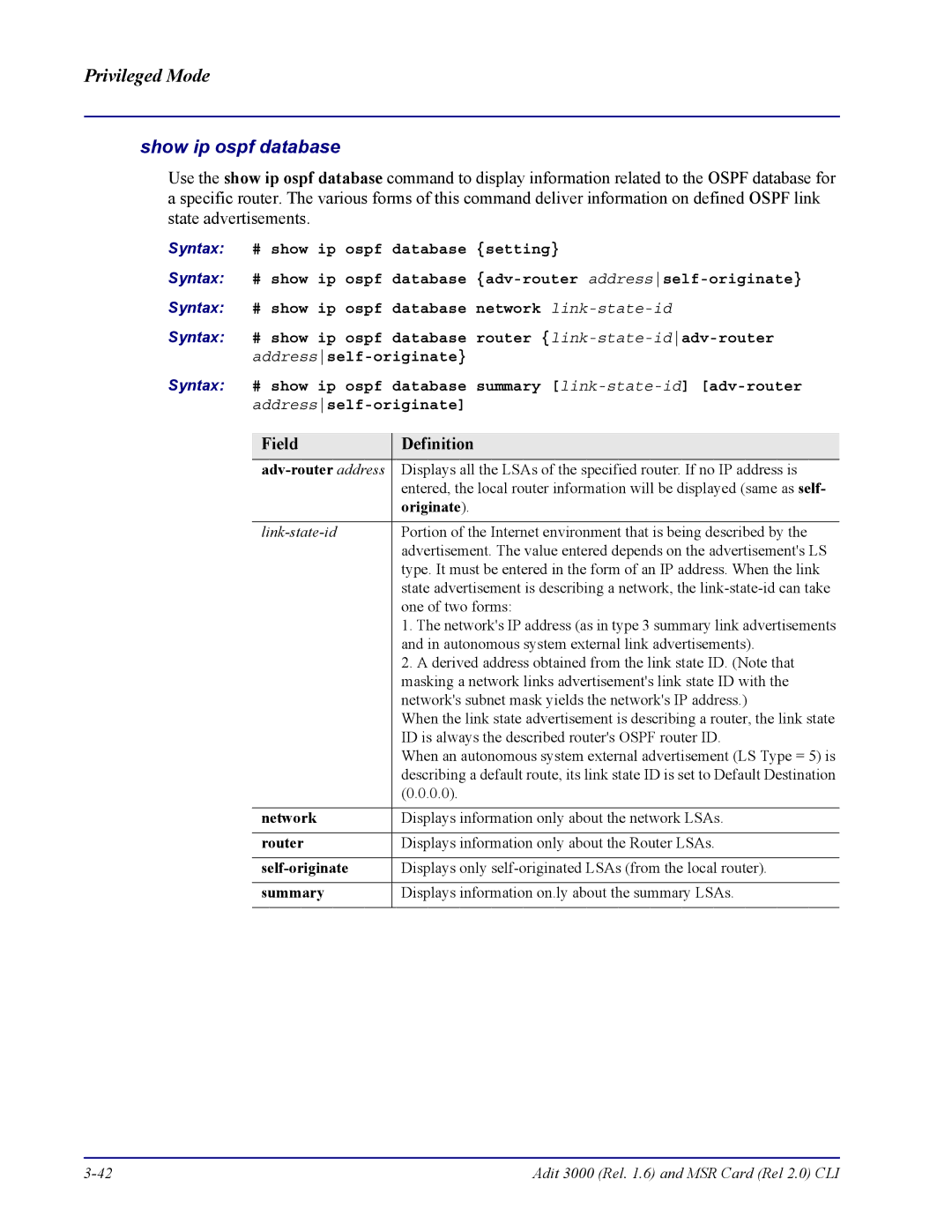 Carrier Access none manual Show ip ospf database 