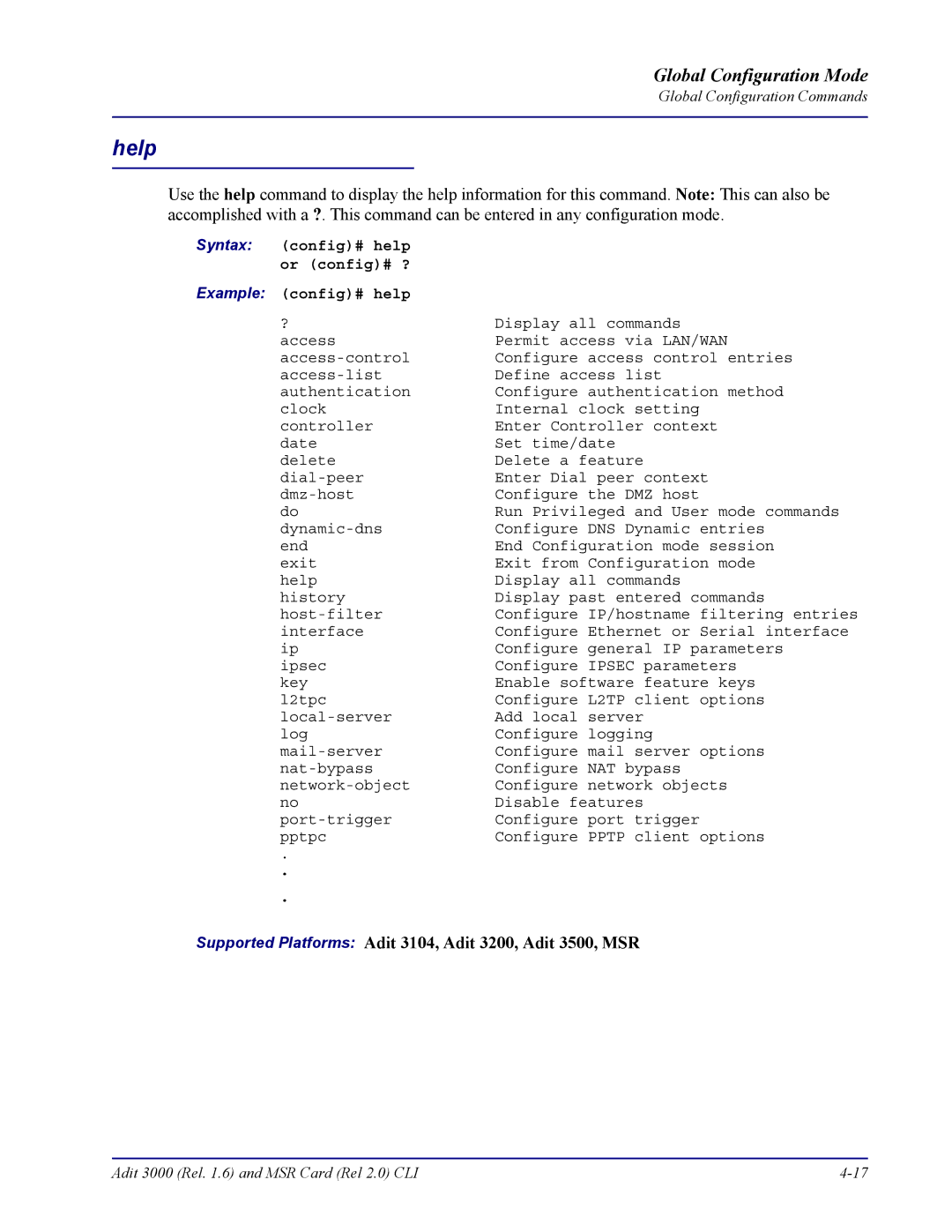 Carrier Access none manual Config# help Or config# ? 