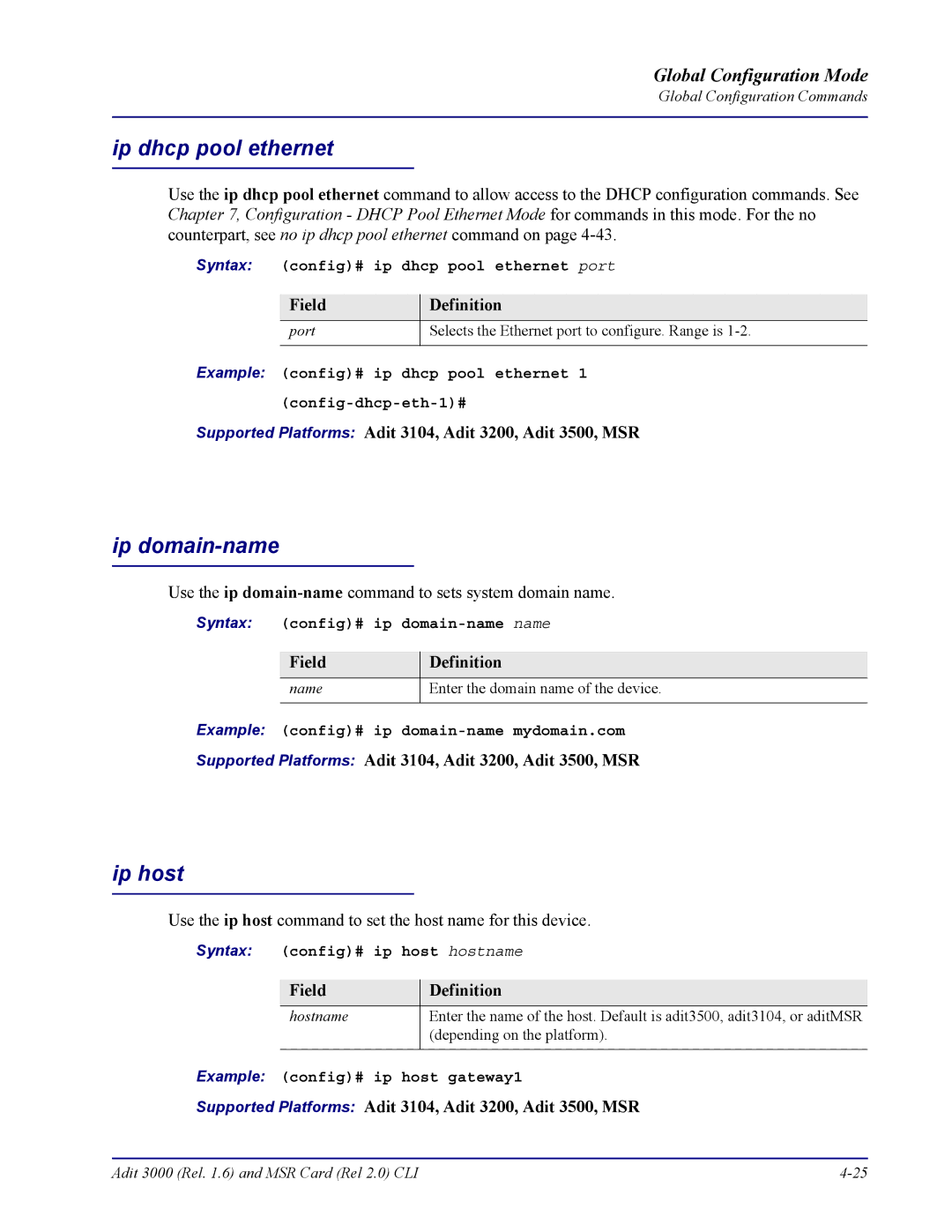 Carrier Access none manual Ip dhcp pool ethernet, Ip domain-name, Ip host 