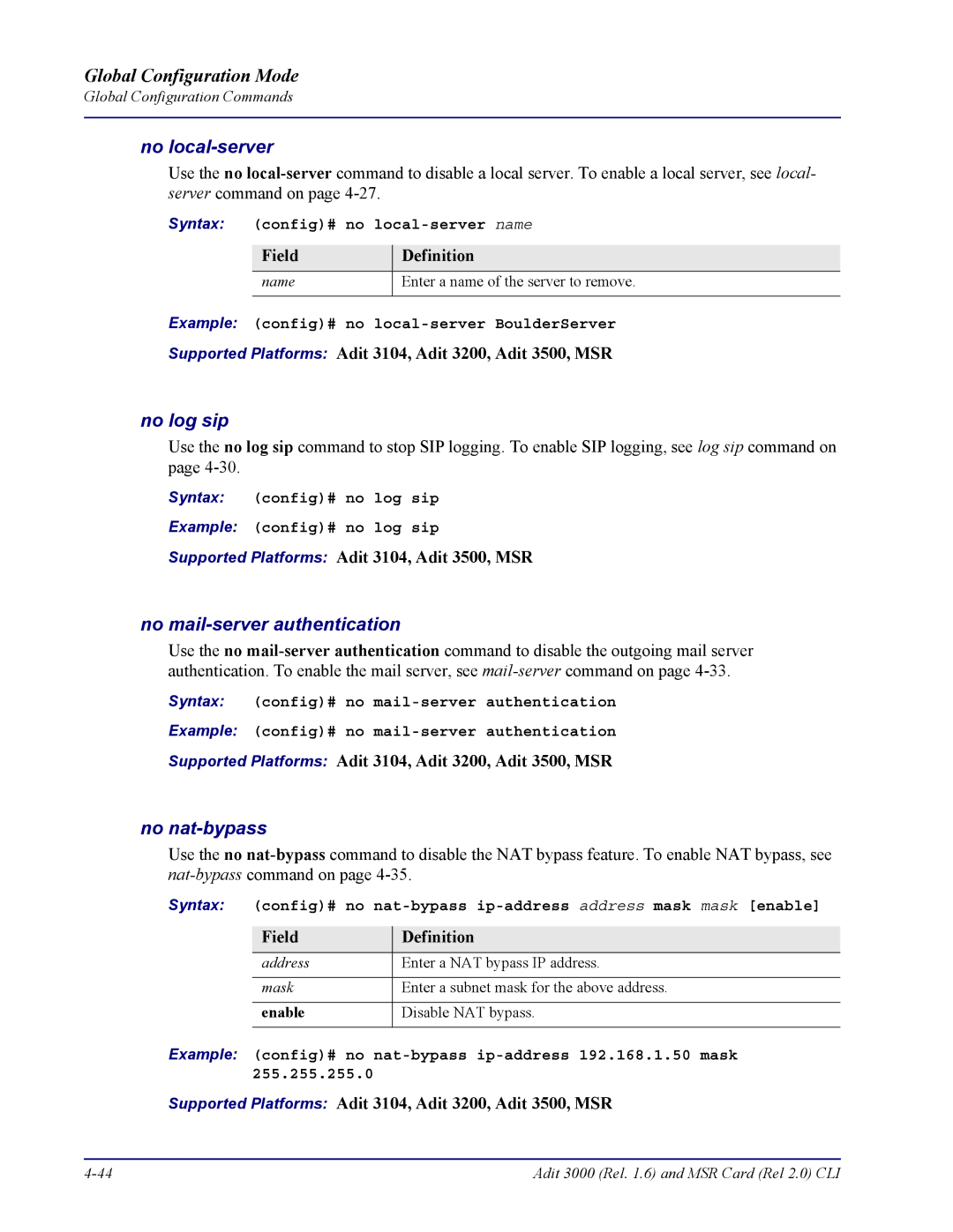 Carrier Access none manual No local-server, No log sip, No mail-server authentication, No nat-bypass 