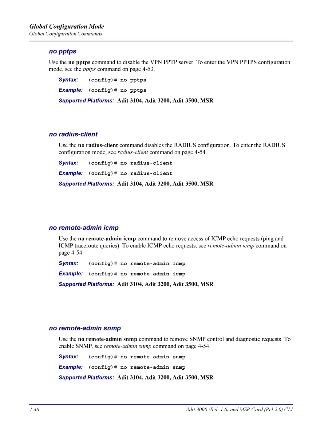 Carrier Access none manual No pptps, No radius-client, No remote-admin icmp, No remote-admin snmp 