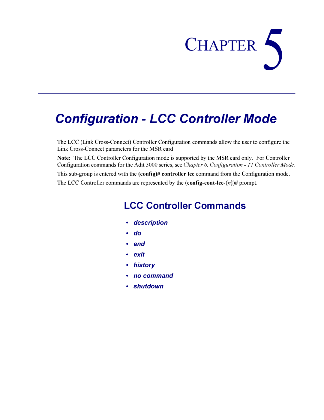 Carrier Access none manual Configuration LCC Controller Mode, LCC Controller Commands 