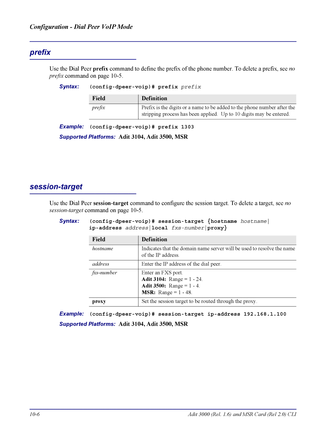 Carrier Access none Session-target, Syntax config-dpeer-voip# prefix prefix, Example config-dpeer-voip# prefix, Proxy 