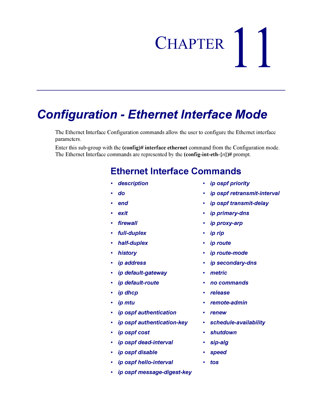 Carrier Access none manual Configuration Ethernet Interface Mode, Ethernet Interface Commands 