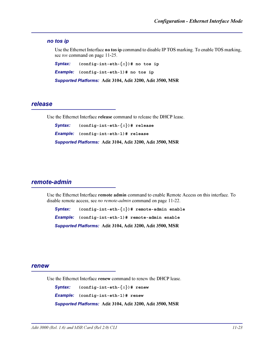 Carrier Access none manual Release, Renew, No tos ip 