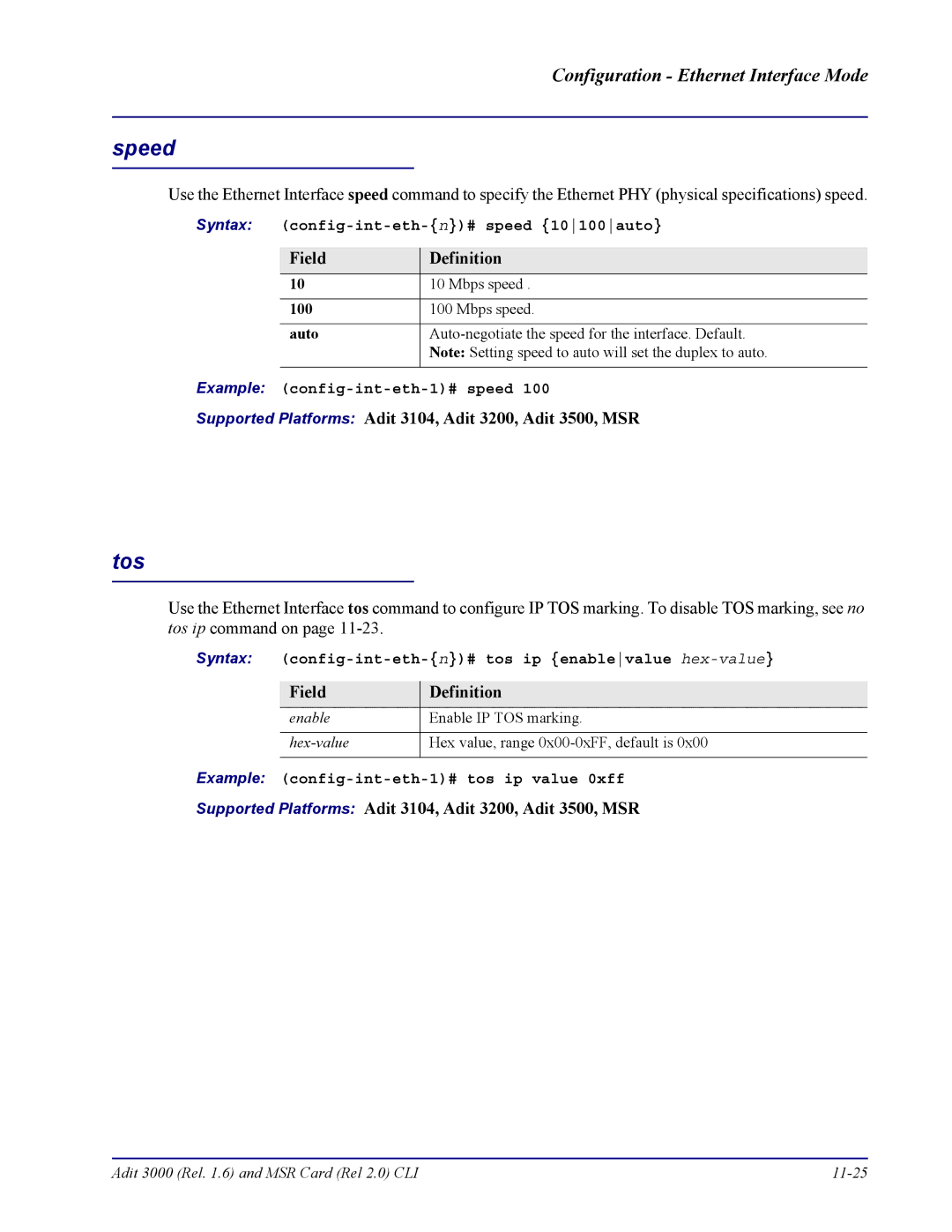 Carrier Access none manual Speed, Tos, Auto 