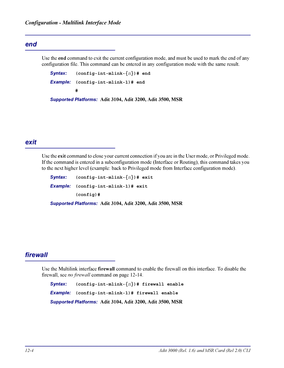 Carrier Access none manual Adit 3000 Rel .6 and MSR Card Rel 2.0 CLI 