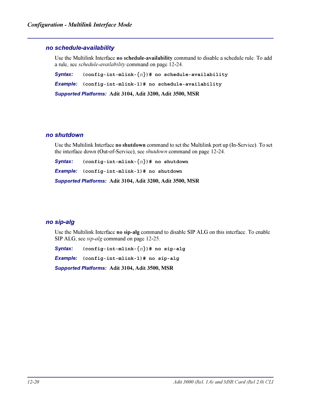 Carrier Access none manual Adit 3000 Rel .6 and MSR Card Rel 2.0 CLI 