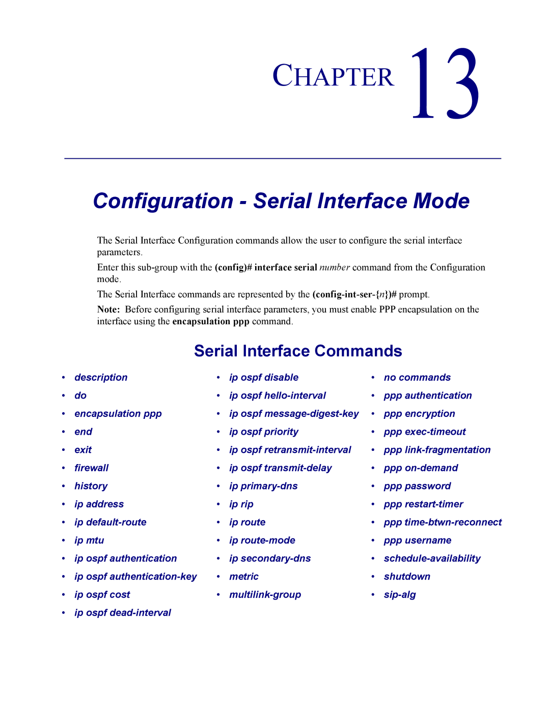 Carrier Access none manual Configuration Serial Interface Mode, Serial Interface Commands 