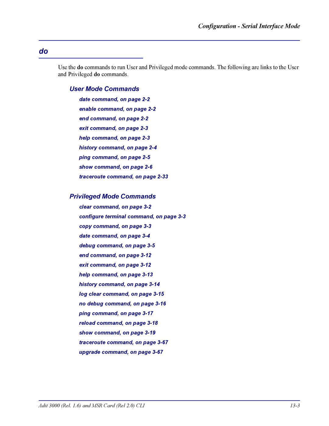 Carrier Access none manual Adit 3000 Rel .6 and MSR Card Rel 2.0 CLI 13-3 