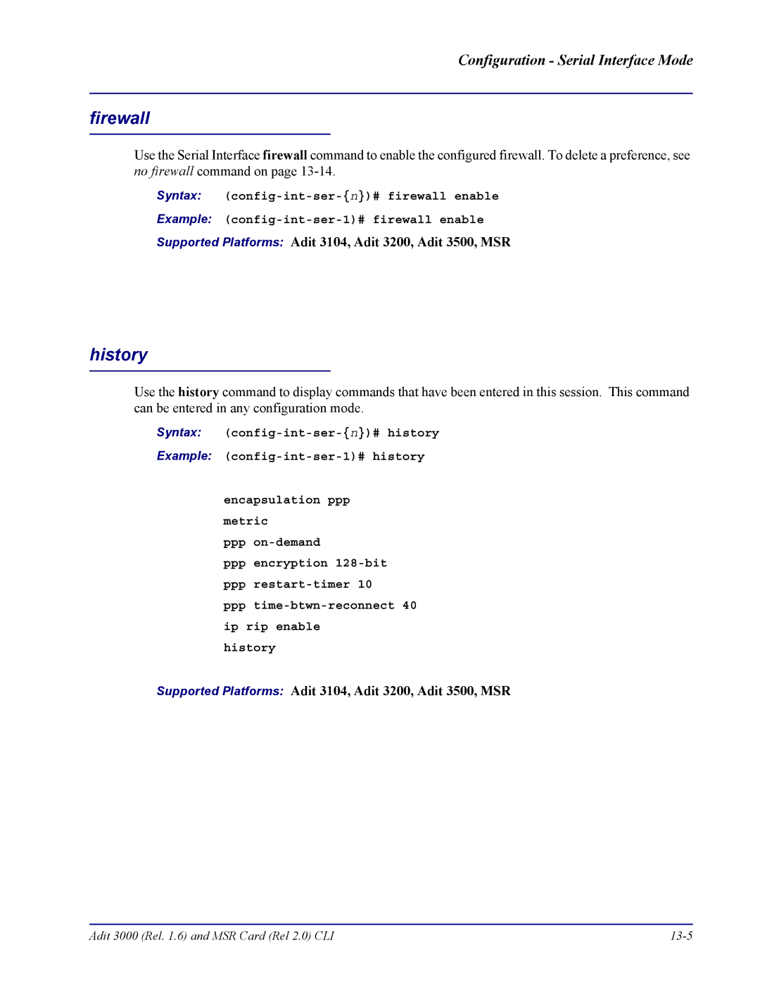 Carrier Access none manual Adit 3000 Rel .6 and MSR Card Rel 2.0 CLI 13-5 