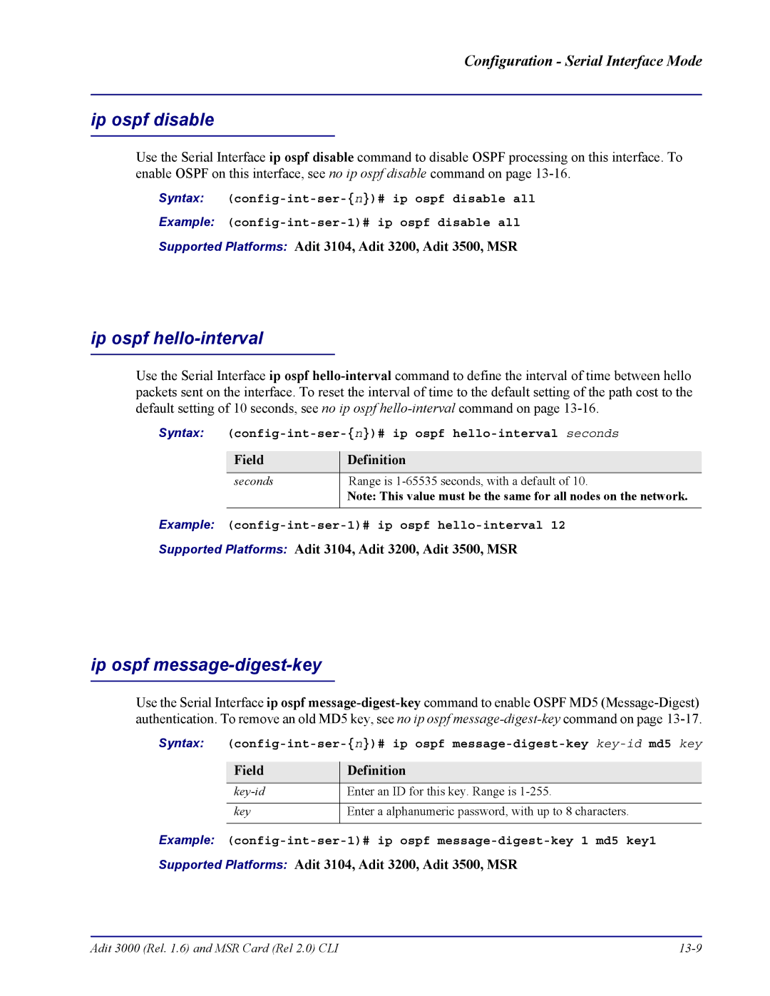 Carrier Access none manual Syntax config-int-ser-n# ip ospf hello-interval seconds 