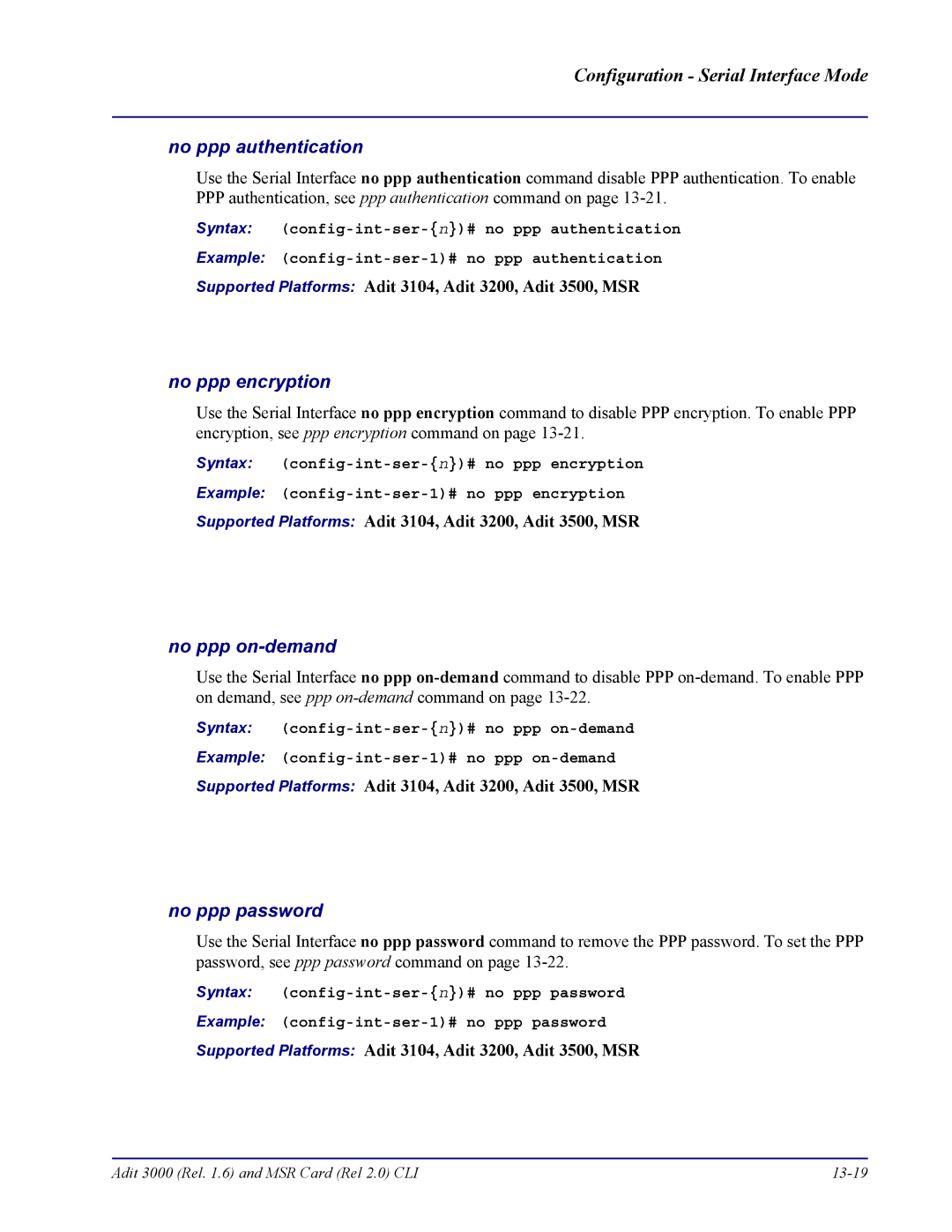 Carrier Access none manual Adit 3000 Rel .6 and MSR Card Rel 2.0 CLI 13-19 