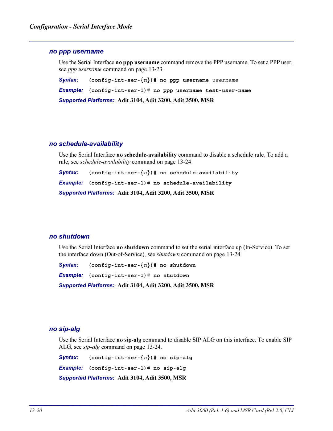 Carrier Access none manual Adit 3000 Rel .6 and MSR Card Rel 2.0 CLI 