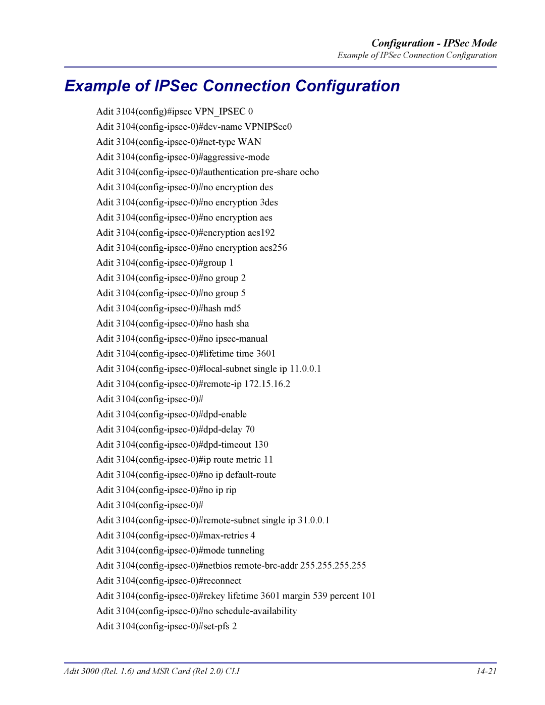 Carrier Access none manual Example of IPSec Connection Configuration 