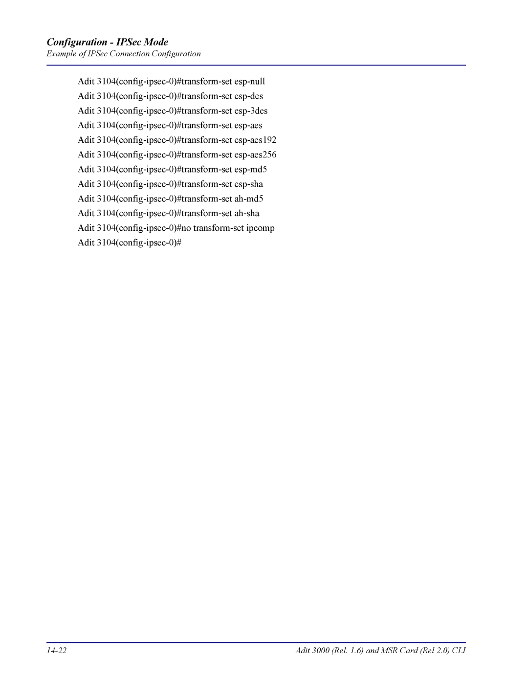 Carrier Access none manual Adit 3000 Rel .6 and MSR Card Rel 2.0 CLI 