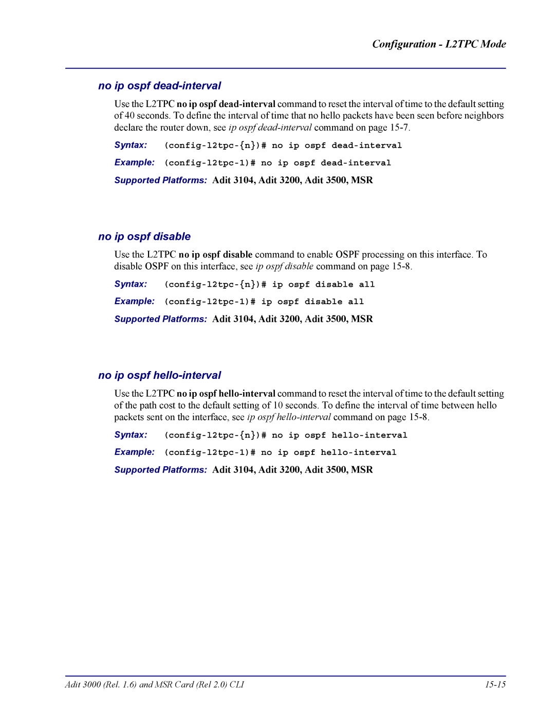 Carrier Access none manual Adit 3000 Rel .6 and MSR Card Rel 2.0 CLI 15-15 