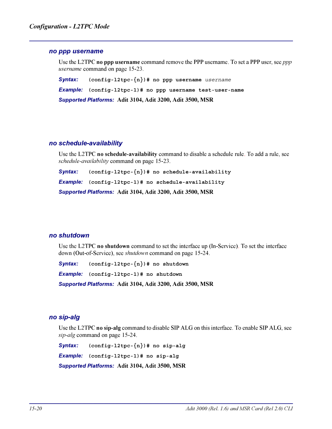 Carrier Access none manual Adit 3000 Rel .6 and MSR Card Rel 2.0 CLI 