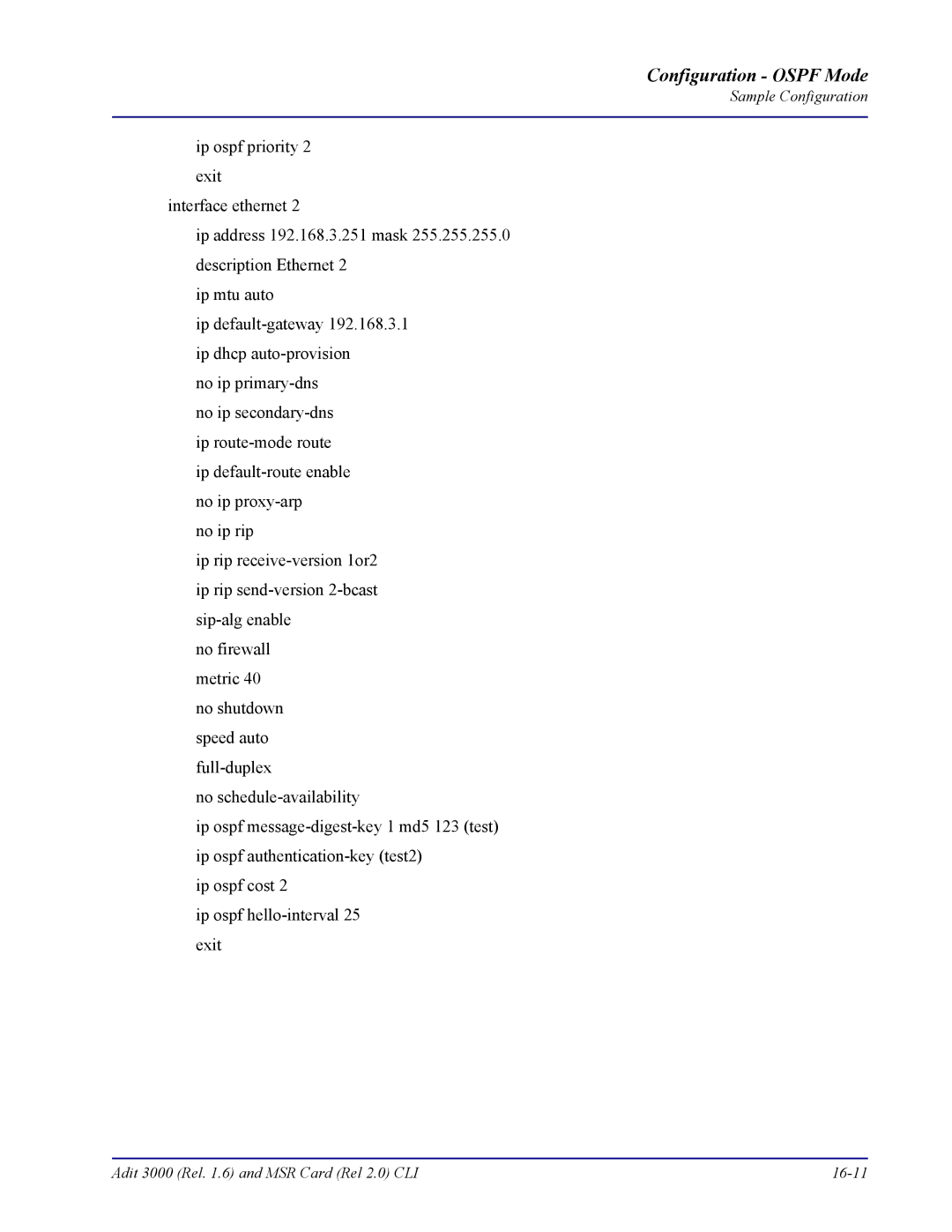 Carrier Access none manual Adit 3000 Rel .6 and MSR Card Rel 2.0 CLI 16-11 