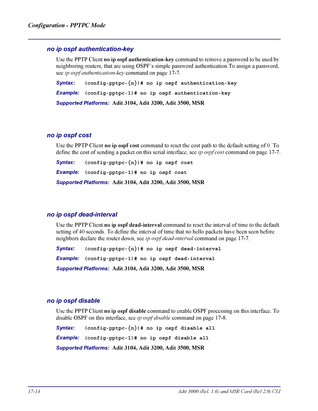 Carrier Access none manual Adit 3000 Rel .6 and MSR Card Rel 2.0 CLI 