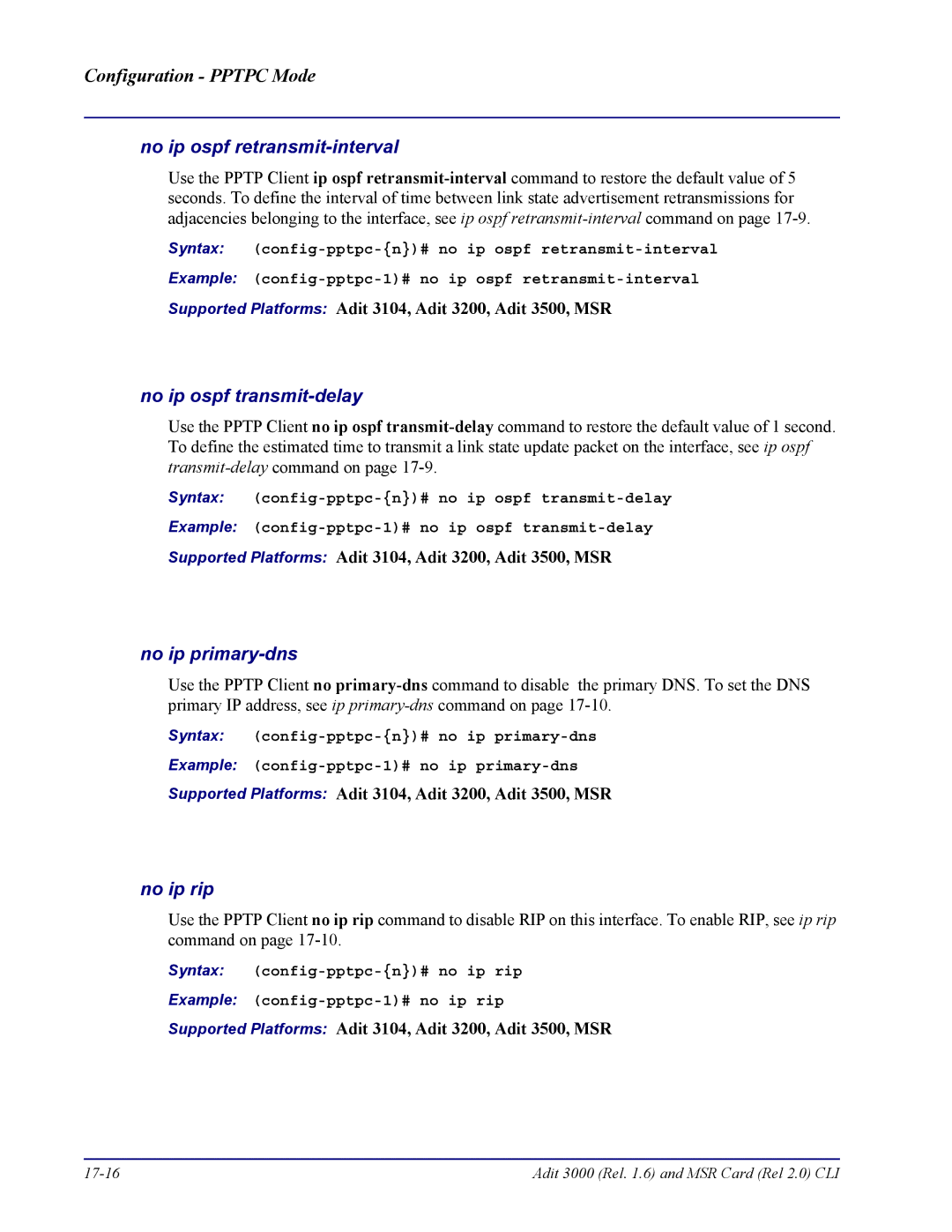 Carrier Access none manual Adit 3000 Rel .6 and MSR Card Rel 2.0 CLI 