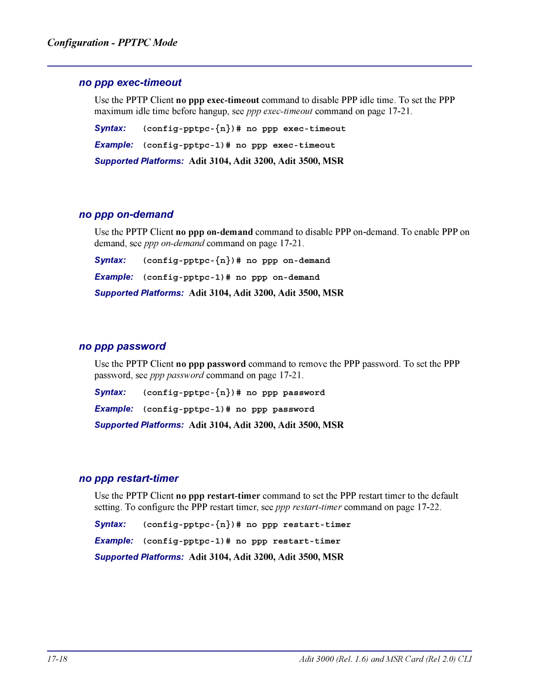 Carrier Access none manual Adit 3000 Rel .6 and MSR Card Rel 2.0 CLI 