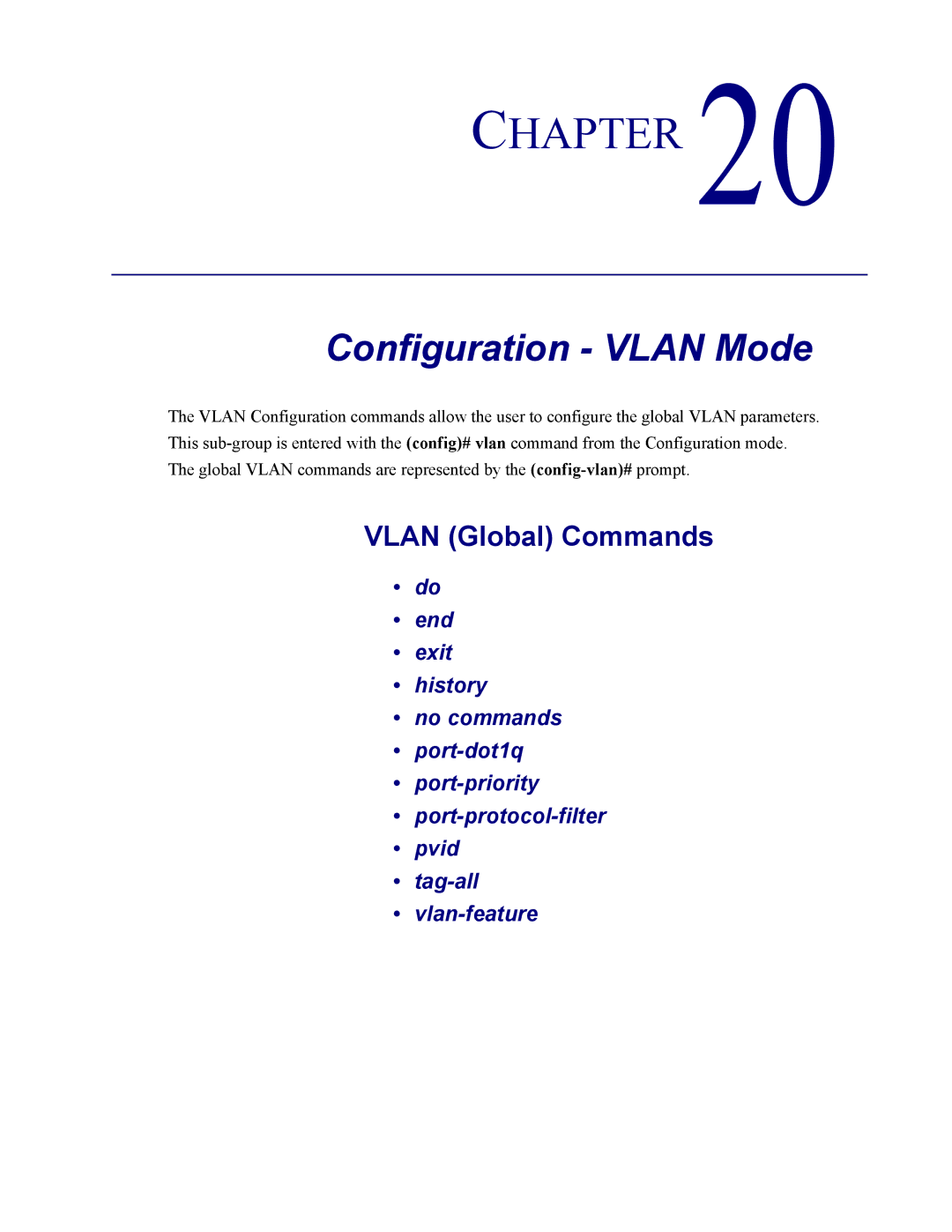 Carrier Access none manual Configuration Vlan Mode, Vlan Global Commands 