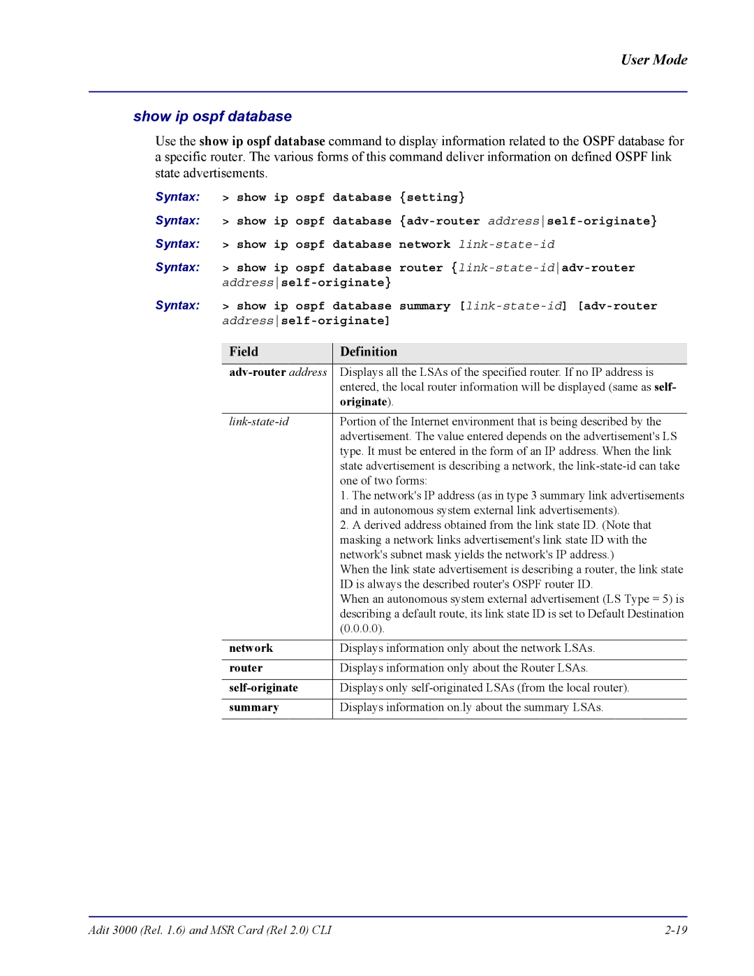 Carrier Access none manual Show ip ospf database 