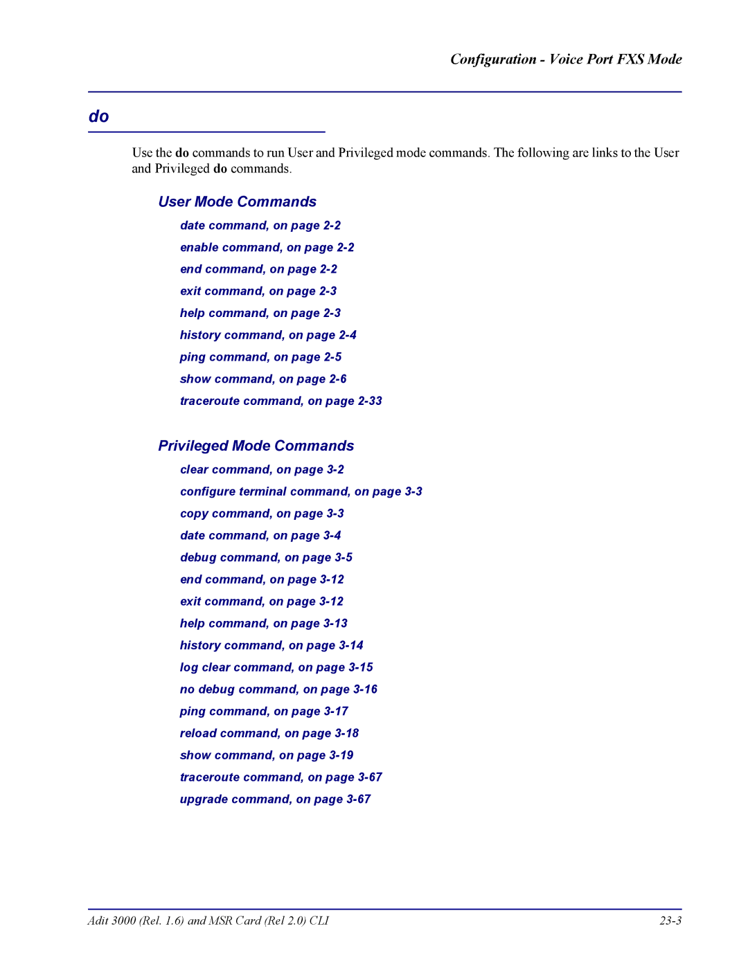 Carrier Access none manual Adit 3000 Rel .6 and MSR Card Rel 2.0 CLI 23-3 