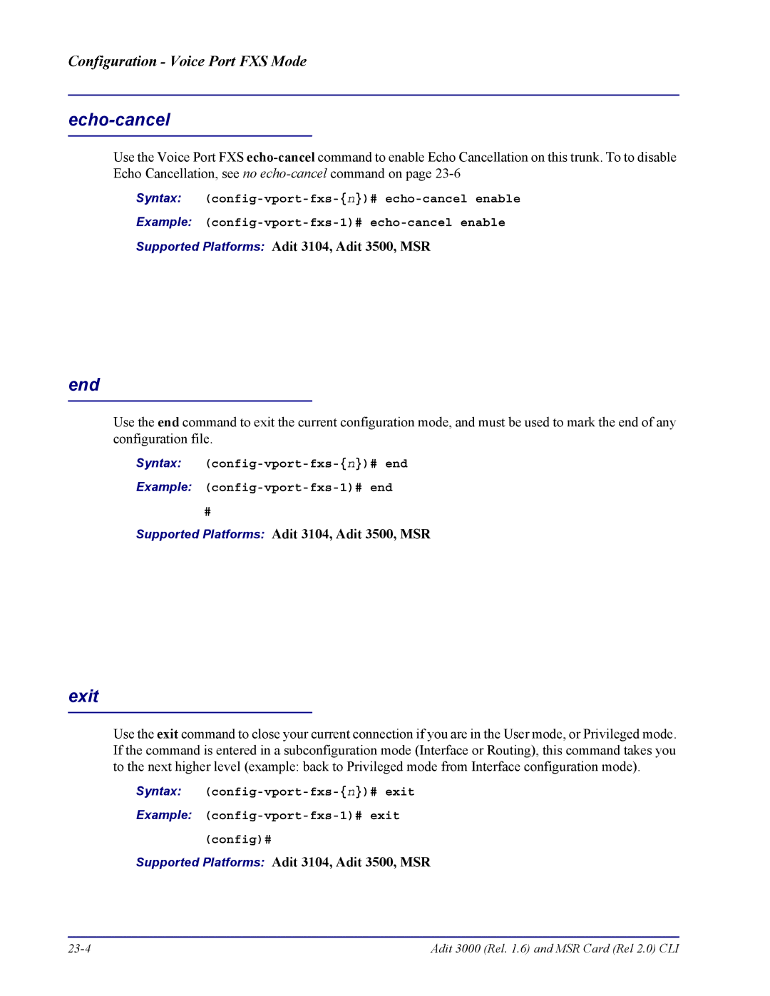 Carrier Access none manual Adit 3000 Rel .6 and MSR Card Rel 2.0 CLI 