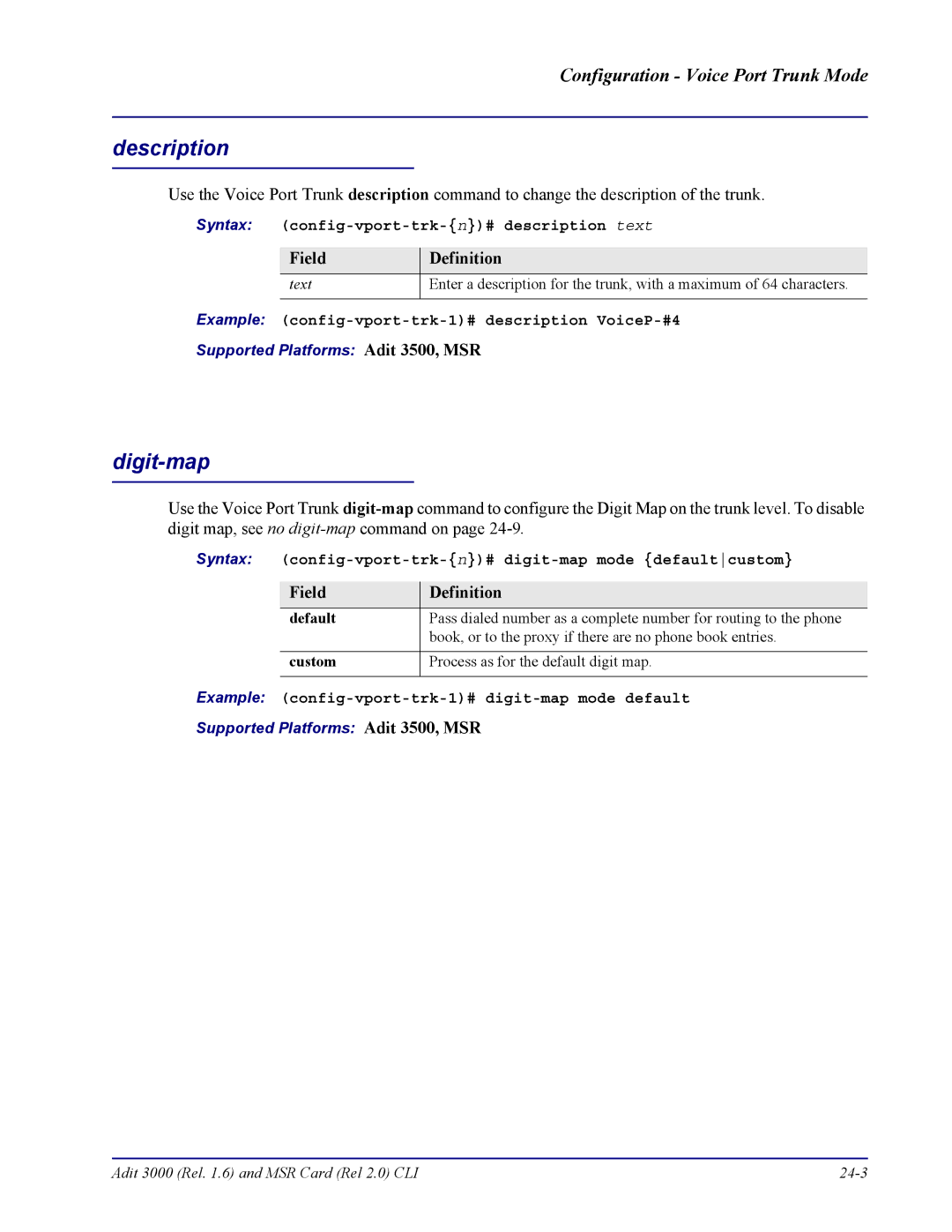 Carrier Access none manual Digit-map, Default, Custom 