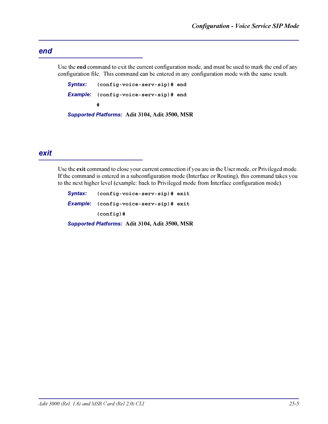 Carrier Access none manual Adit 3000 Rel .6 and MSR Card Rel 2.0 CLI 25-5 