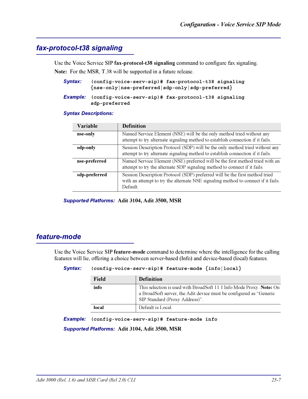 Carrier Access none manual Fax-protocol-t38 signaling, Feature-mode 