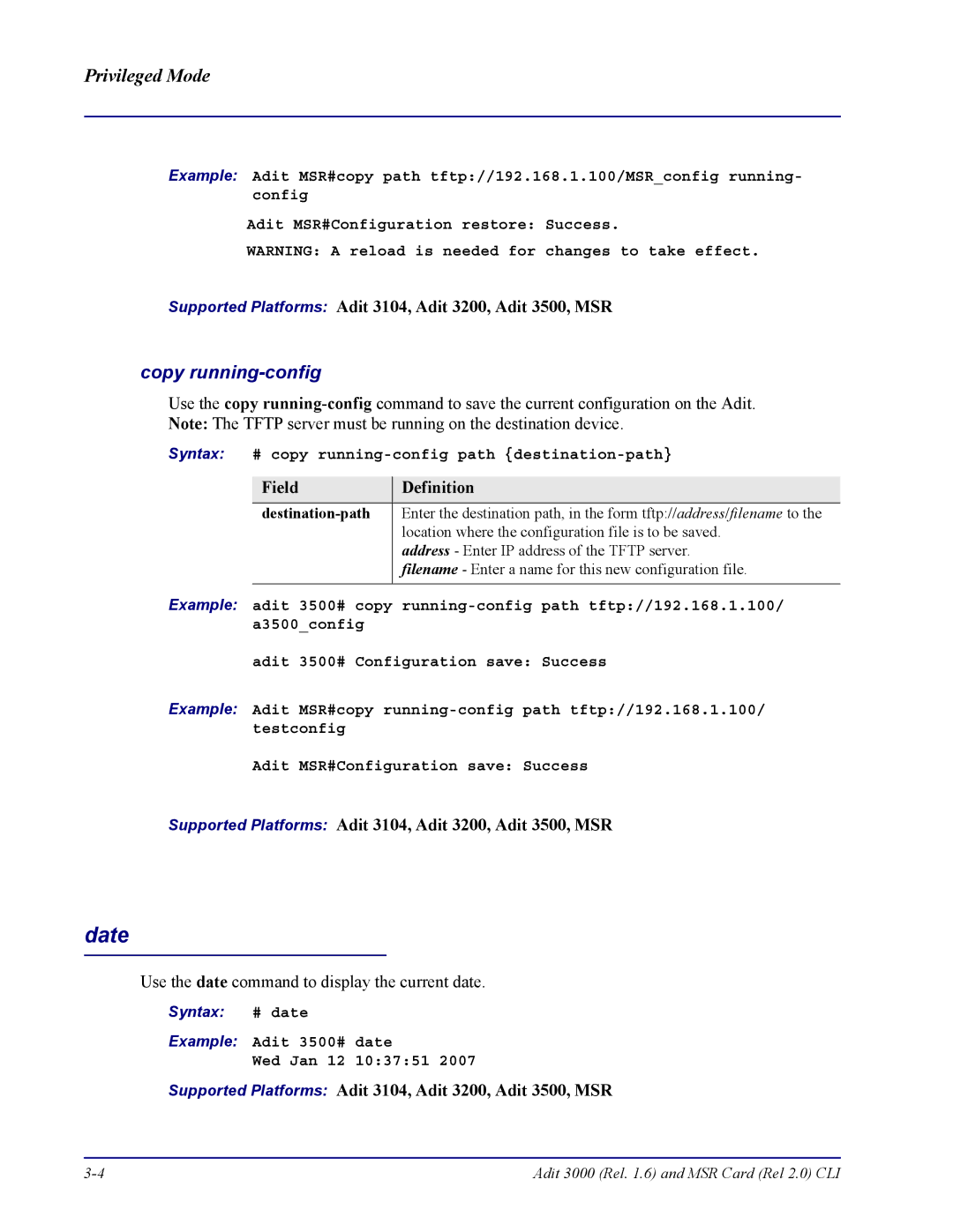 Carrier Access none manual Copy running-config, Syntax # copy running-config path destination-path, Destination-path 