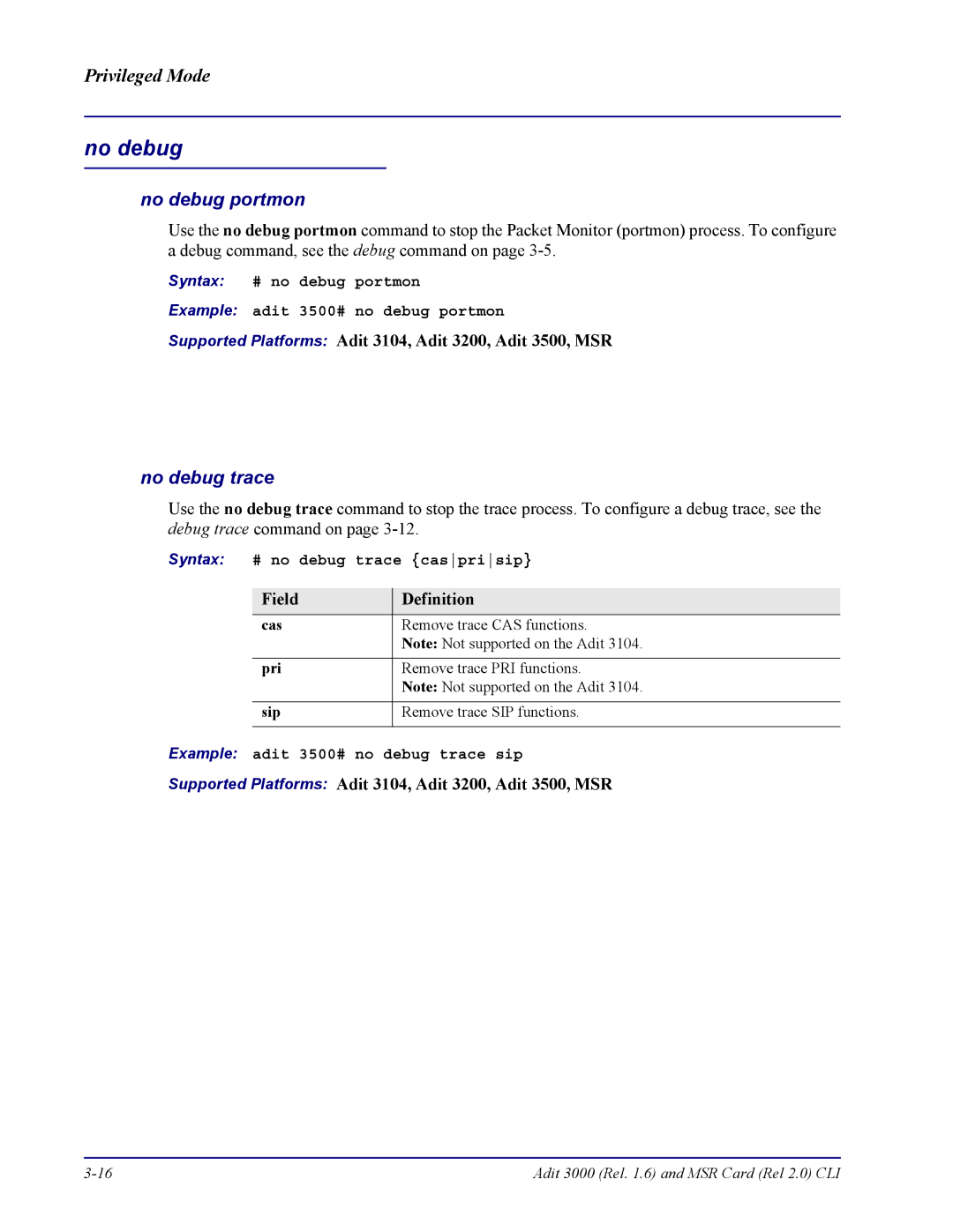 Carrier Access none manual No debug portmon, No debug trace, Cas Pri Sip 