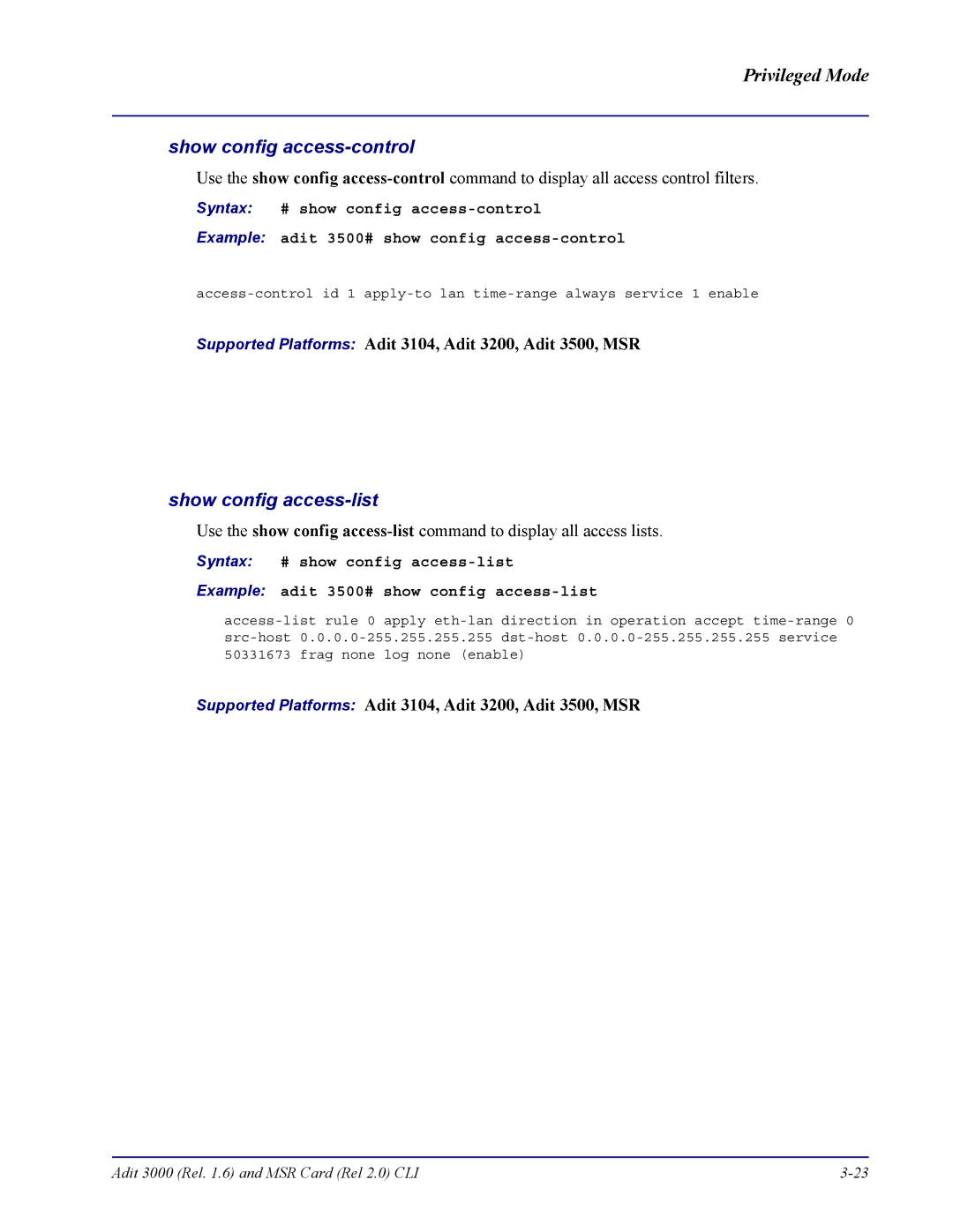 Carrier Access none manual Show config access-control 