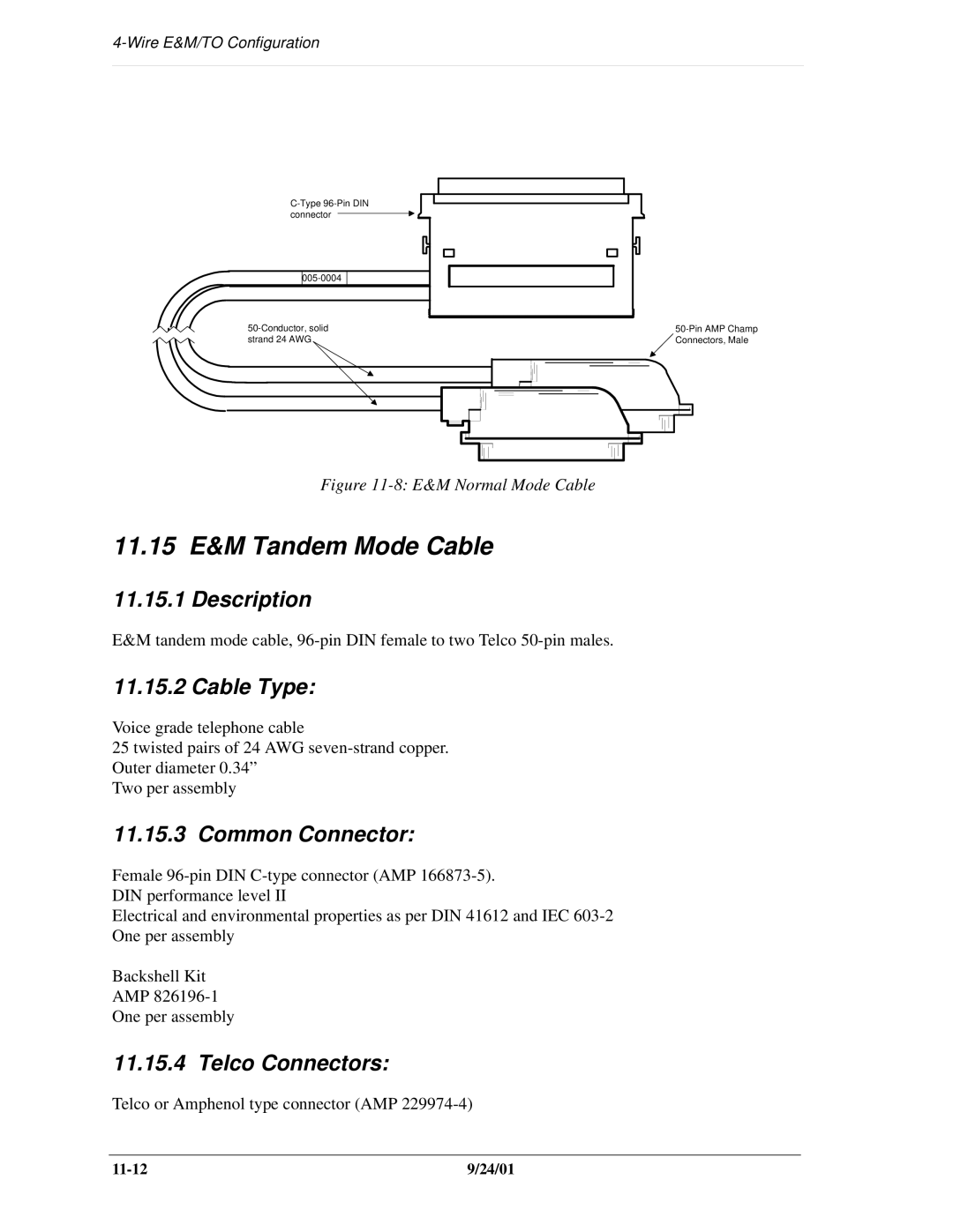 Carrier Access SNMP manual 11.15 E&M Tandem Mode Cable, E&M Normal Mode Cable 