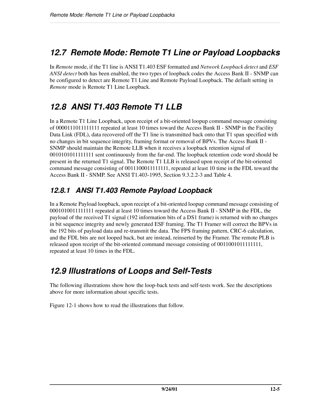 Carrier Access SNMP manual Remote Mode Remote T1 Line or Payload Loopbacks, Ansi T1.403 Remote T1 LLB 