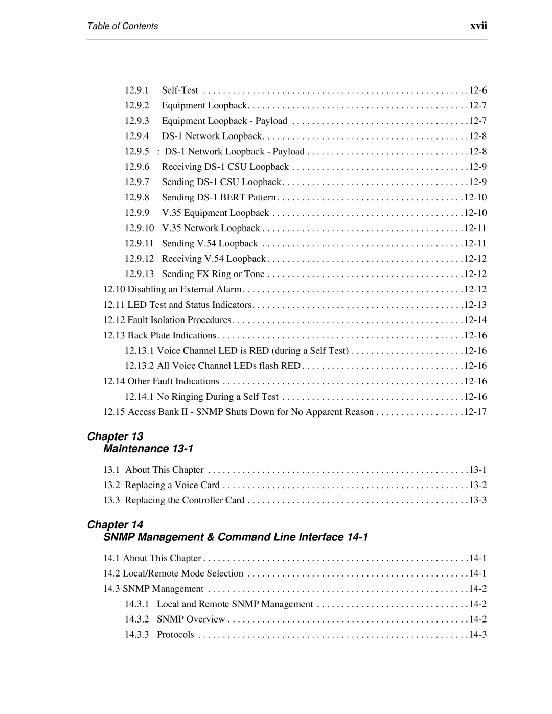 Carrier Access SNMP manual Chapter Maintenance, Chapter Snmp Management & Command Line Interface 