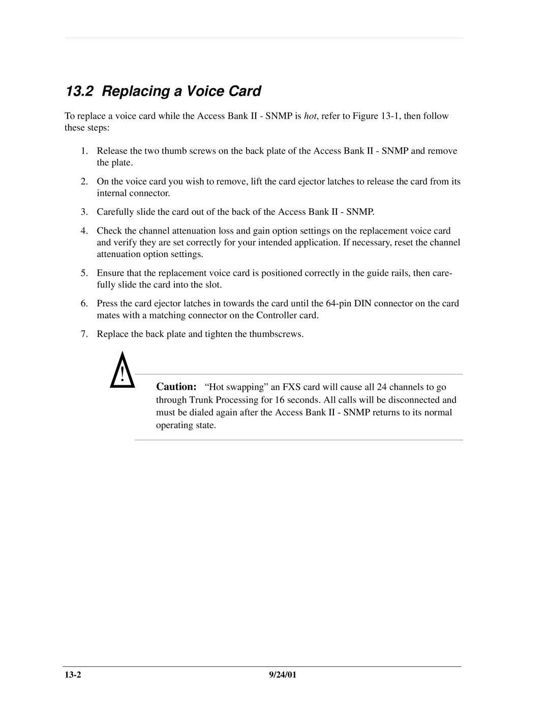 Carrier Access SNMP manual Replacing a Voice Card 