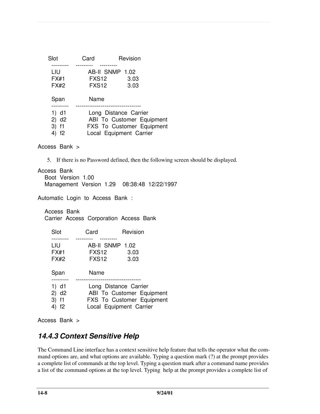 Carrier Access SNMP manual Context Sensitive Help 